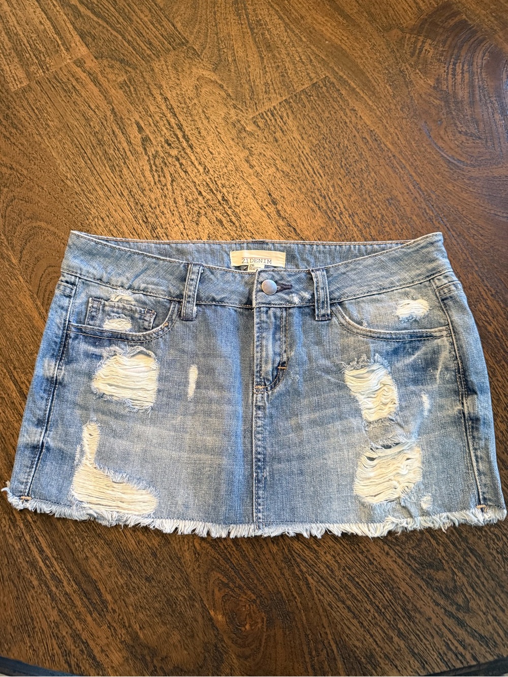 Forever 21 Distressed Light Blue Denim Mini Skirt